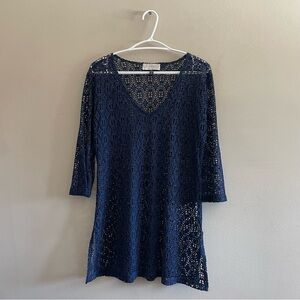 J Valdi Navy Crochet Lace V Neck Swim Coverup Dress – Size Small EUC